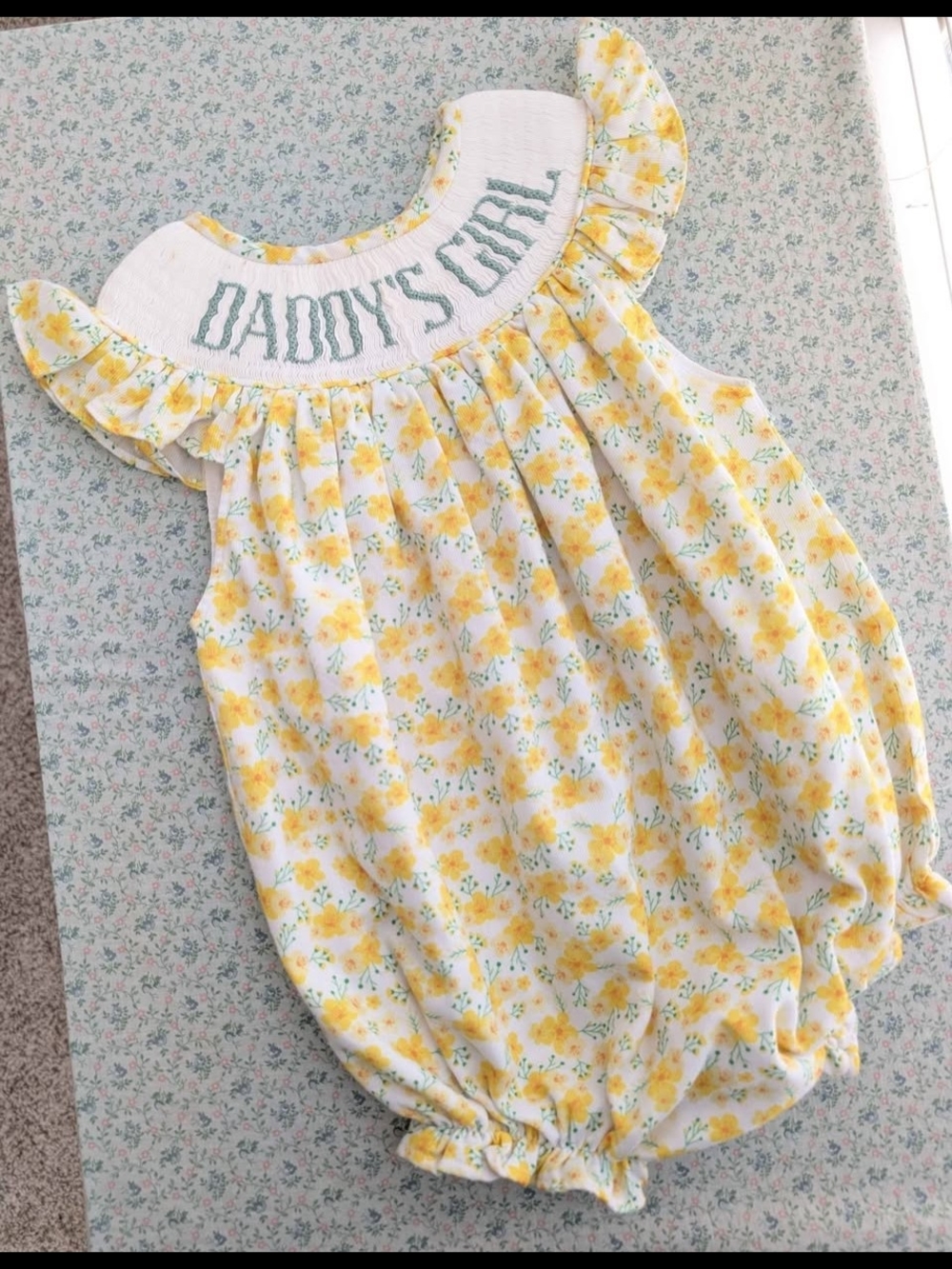 18 Mos Daddy's Girl Yellow Floral Smocked Bubble